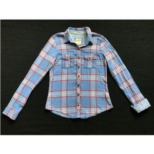 Hollister Plaid Long Sleeve Red White & Blue Shirt